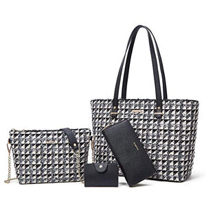 Women Fashion Handbags Tote Bag Shoulder Bag Top Handle Satchel Purse Set 4pcs (Beige)