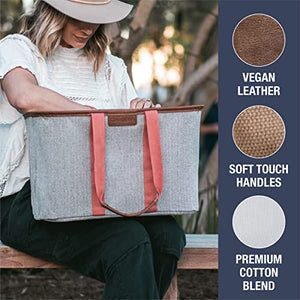 CleverMade 30L SnapBasket LUXE - Reusable Collapsible Durable Grocery Shopping Bag - Heavy Duty Large Structured Tote, Heather Grey