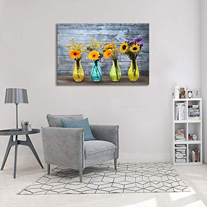 Wall Art for Bathroom, Yellow Daisy Flower Painting Print on Canvas for Spa Office Living Dining Room Over the Master Bedroom Wall Decoration Modern Canvas Prints and Posters Artwork Floral in Bottle