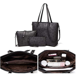 Women Fashion Handbags Tote Bag Shoulder Bag Top Handle Satchel Purse Set 4pcs (Beige)