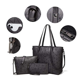 Women Fashion Handbags Tote Bag Shoulder Bag Top Handle Satchel Purse Set 4pcs (Beige)