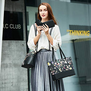 Women Fashion Handbags Tote Bag Shoulder Bag Top Handle Satchel Purse Set 4pcs (Beige)