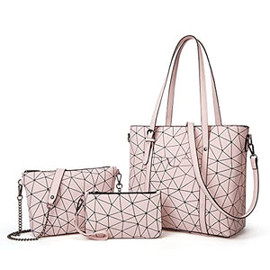 Women Fashion Handbags Tote Bag Shoulder Bag Top Handle Satchel Purse Set 4pcs (Beige)