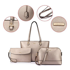 Handbags for Women Shoulder Bags Tote Satchel Hobo 3pcs Purse Set Pearlescent-Khaki