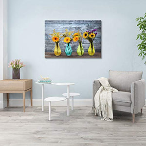 Wall Art for Bathroom, Yellow Daisy Flower Painting Print on Canvas for Spa Office Living Dining Room Over the Master Bedroom Wall Decoration Modern Canvas Prints and Posters Artwork Floral in Bottle