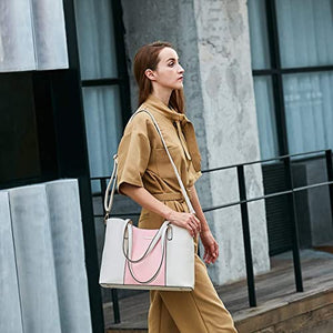 Women Fashion Handbags Tote Bag Shoulder Bag Top Handle Satchel Purse Set 4pcs (Beige)