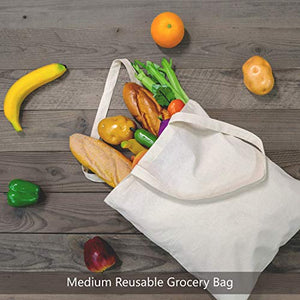 TOPDesign 5 | 12 | 24 | 48 | 192 Pack Economical Cotton Tote Bag, Lightweight Medium Reusable Grocery Shopping Cloth Bags, Suitable for DIY, Advertising, Promotion, Gift, Giveaway, Activity (5-Pack)