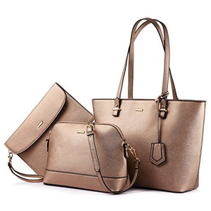 Handbags for Women Shoulder Bags Tote Satchel Hobo 3pcs Purse Set Pearlescent-Khaki
