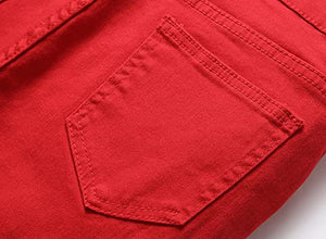 Boy's Ripped Distressed Skinny Fit Knee Zipper Solid Color Stretch Slim Fashion Jeans Pants,Red,14