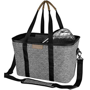 CleverMade 30L SnapBasket LUXE - Reusable Collapsible Durable Grocery Shopping Bag - Heavy Duty Large Structured Tote, Heather Grey