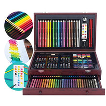 Load image into Gallery viewer, Art 101 Doodle and Color 142 Pc Art Set in a Wood Carrying Case, Includes 24 Premium Colored Pencils, A variety of coloring and painting mediums: crayons, oil pastels, watercolors; Portable Art Studio