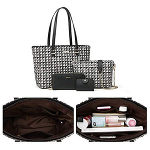 Women Fashion Handbags Tote Bag Shoulder Bag Top Handle Satchel Purse Set 4pcs (Beige)