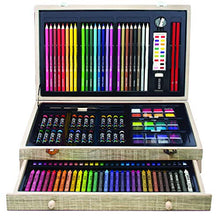 Load image into Gallery viewer, Art 101 Doodle and Color 142 Pc Art Set in a Wood Carrying Case, Includes 24 Premium Colored Pencils, A variety of coloring and painting mediums: crayons, oil pastels, watercolors; Portable Art Studio