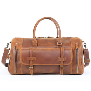 Men's Retro Genuine Leather Super Large Capacity First Layer Cowhide Leather Hand Luggage Bag