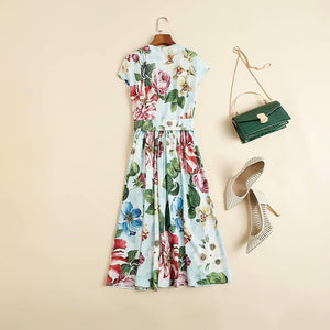 Floral Printing Waistband Elegant Show Thin Dress Trend