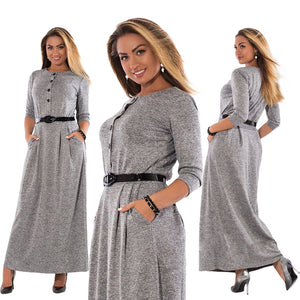 5XL 6XL Robe Autumn Winter Dress Big Size Elegant Long Sleeve Maxi Dress Women Office Work Dresses Plus Size Women Clothing
