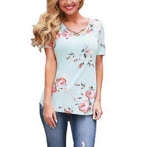 5XL Large Size Spring Summer Women T-shirt Short Sleeve V-Neck Printed Shirt Plus Size Women Clothing Fashion Sexy Tops