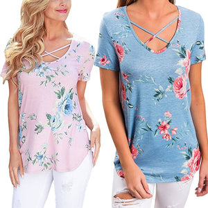 5XL Large Size Spring Summer Women T-shirt Short Sleeve V-Neck Printed Shirt Plus Size Women Clothing Fashion Sexy Tops