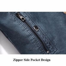 Load image into Gallery viewer, Mens Winter Velvet Plus Thick Warm Stylish Motor Yellow Faux Washed Leather Jackets 
