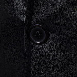 Mens Lapel Collar Slim Fit Black Fashion Faux Leather Jacket