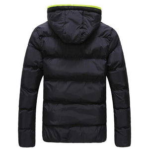 Mens Winter Contrast Color Outdoor Warm Hooded Padded Jacket