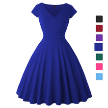 Load image into Gallery viewer, JOHEAVA Women&#39;s Plus Size Deep V Neck Cap Sleeve Wrap Casual Flared Midi Dress