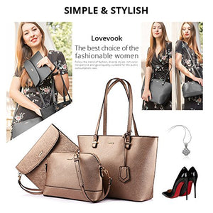 Handbags for Women Shoulder Bags Tote Satchel Hobo 3pcs Purse Set Pearlescent-Khaki