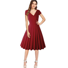 Load image into Gallery viewer, JOHEAVA Women&#39;s Plus Size Deep V Neck Cap Sleeve Wrap Casual Flared Midi Dress