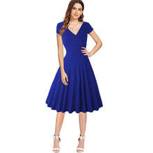 Load image into Gallery viewer, JOHEAVA Women&#39;s Plus Size Deep V Neck Cap Sleeve Wrap Casual Flared Midi Dress