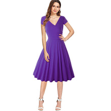 Load image into Gallery viewer, JOHEAVA Women&#39;s Plus Size Deep V Neck Cap Sleeve Wrap Casual Flared Midi Dress