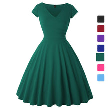 Load image into Gallery viewer, JOHEAVA Women&#39;s Plus Size Deep V Neck Cap Sleeve Wrap Casual Flared Midi Dress