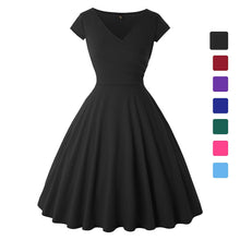 Load image into Gallery viewer, JOHEAVA Women&#39;s Plus Size Deep V Neck Cap Sleeve Wrap Casual Flared Midi Dress