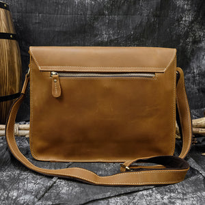 Men's Leather Messenger Bag A4 Flap Vintage Shoulder Briefcase