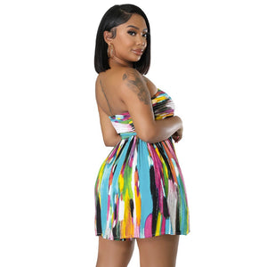 Women's Fashion Casual Painted Tube Top Vacation Style Dress