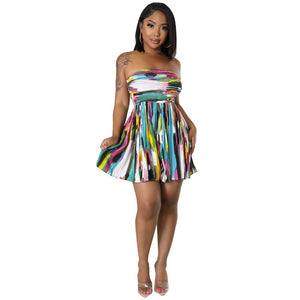 Women's Fashion Casual Painted Tube Top Vacation Style Dress