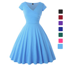 Load image into Gallery viewer, JOHEAVA Women&#39;s Plus Size Deep V Neck Cap Sleeve Wrap Casual Flared Midi Dress