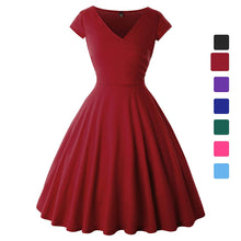 Load image into Gallery viewer, JOHEAVA Women&#39;s Plus Size Deep V Neck Cap Sleeve Wrap Casual Flared Midi Dress