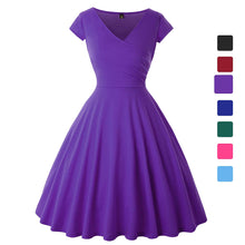 Load image into Gallery viewer, JOHEAVA Women&#39;s Plus Size Deep V Neck Cap Sleeve Wrap Casual Flared Midi Dress
