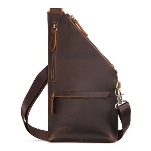 Men's Crazy Horse Leather Chest Bag Shoulder Backpack