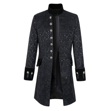 Mens Jacquard Mid-long Stand Collar Autumn Trench Coat