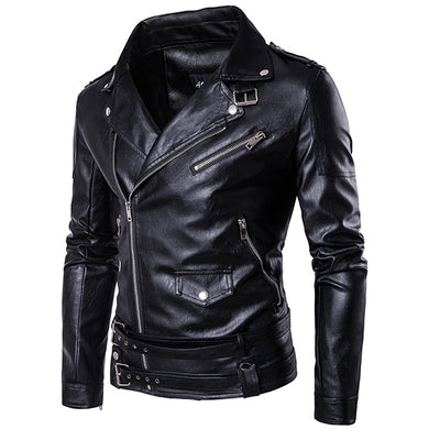 Oblique Zipper Punk PU Leather PU Leather Jacket Slim Fit Halley Motor Jacket for Men