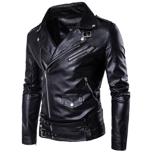 Oblique Zipper Punk PU Leather PU Leather Jacket Slim Fit Halley Motor Jacket for Men