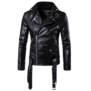 Oblique Zipper Punk PU Leather PU Leather Jacket Slim Fit Halley Motor Jacket for Men