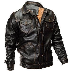 Fleece Warm Thick Winter Faux Leather PU Motorcycle Jacket
