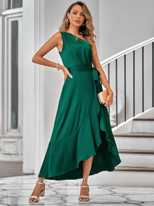 Fashion Diagonal Shoulder Solid Color Dress