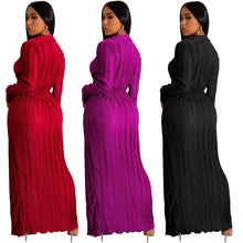 Load image into Gallery viewer, European And American Slit Dress Autumn And Winter New V-neck Long Sleeve Pleated Dress