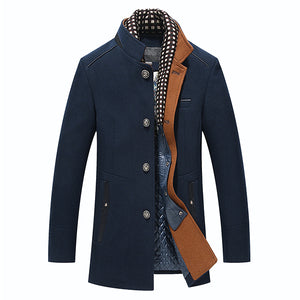 Winter Casual Coat Scarf Detachable Stylish Woolen Overcoat