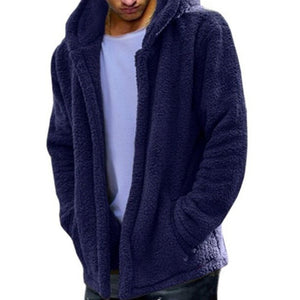 Mens Fashion Casual Fleece Warm Solid Color Hooded Coats