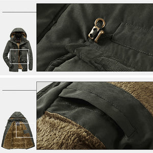 Mens Thick Multi Pockets Windproof Detachable Hooded Jacket