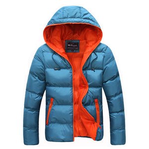 Mens Winter Contrast Color Outdoor Warm Hooded Padded Jacket